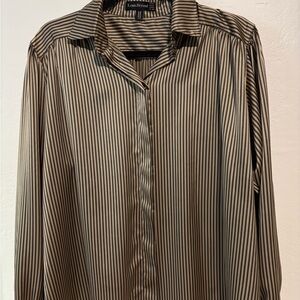 Louis Feraud Men’s Black and Cream Vertical Stripe Dress Shirt